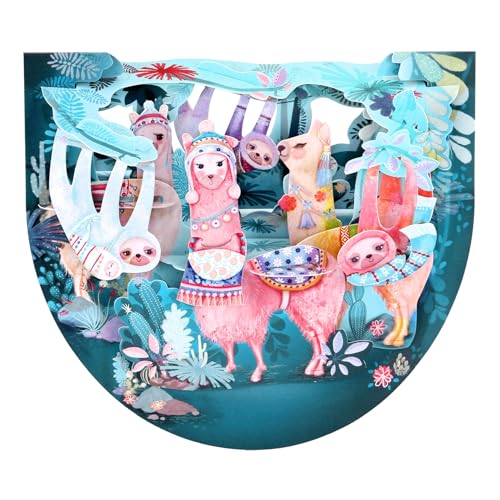Carte de vœux pop-up 3D SANTORO Popnrock avec lama et paresseux pour anniversaire thème zoo