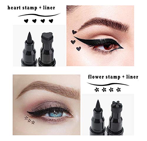 Black Liquid Eyeliner & Stamp Set - 4 Pcs Winged Eyeliners And 4 Shapes Stamps, Dual Ended 2-In-1 Eye Makeup Pen #TOP5