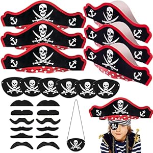 Daxlizy Set van 24 piraten accessoires voor kinderen, piratenhoed, piraat, vilt, ooglapje, piraten, schedel piraten…