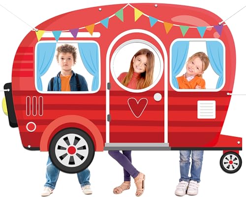 Camper Shaped Photo Prop Selfie Frame Party Decorations Large Fabric Vintage Trailers Photo Background Camping Booth Props Camper Banner Backdrop Sign Woodland Birthday Forest Classroom Party Supplies