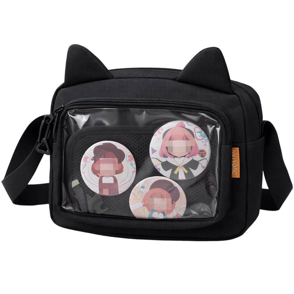 Kleine Ita Messenger Tasche für Damen, Kawaii Crossbody Tasche mit transparentem Pins Display-Fenster, Nylon Schultertasche mit mehreren Fächern