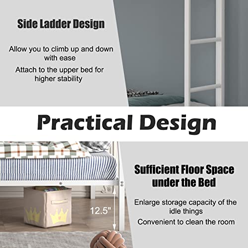 Giantex Bunk Bed Twin Over Full Size, Metal Bunk Bed W/Removable Ladder & Steel Frame Support, Space-Saving Triple Bunk Bed For Boys Girls Adults, Noise Free, No Box Spring Needed, White #TOP4