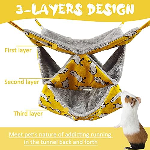 Pet Cage Hammock, 3-Layer Hamster Hanging Bed Plush Sugar Glider Cage Chinchilla Swing Nest Guinea Pig Nap Sack Warm Ferrets Hideout Accessories Toy for Small Animals Rat Rabbit Squirrel