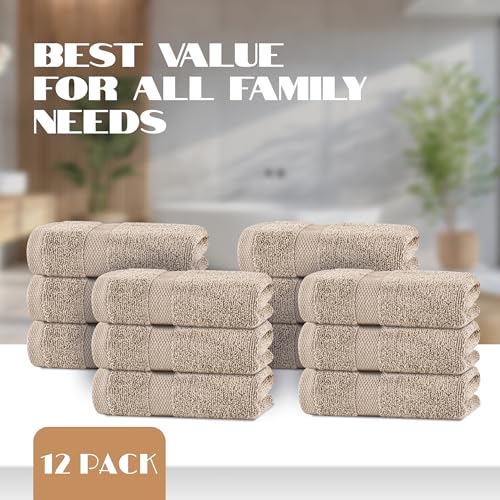 Image of White Classic Wealuxe Taupe Hand Towels for Bathroom [12 Pack] Cotton Hand Towel Bulk for Gym, Kitchen and Spa, 16x27 Inches Soft Highly Absorbent Quick Dry Terry Salon Towels
