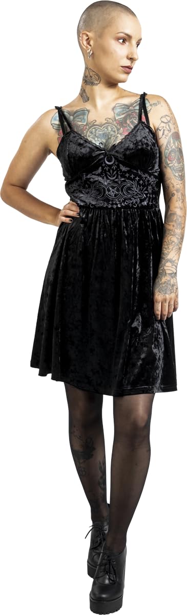Gothicana by EMP Mujer Vestido Corto Negro con Motivo Bordado en la Zona del Pecho.