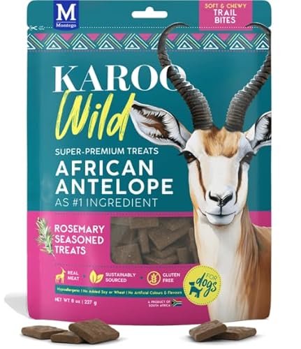 Karoo Wild Trail Bites Rosemary Seasoned Treats for Dogs – 8 oz – Soft & Chewy Protein Bites Made with African Antelope – Great for On-The-Go Rewards & Training