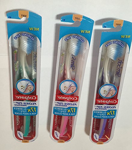 One (1) Colgate Floss-Tip Bristles Soft 17xSlimmer Tips - Colors Vary: Teal,Pink, Blue or Purple