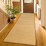Natural Sisal Runner Rug 2'6 x 10 Ft, Hallway Entrance Floor Mat with Solid Border and Aniti Slip Ba