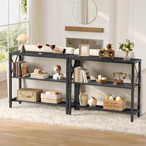 Image of Hoctieon Set of 2 Industrial Console Table, 3 Tier Entryway Table, Metal Frame, Sofa Table with Shelf, Hallway Table, Entrance Table for Entryway, Living Room, Foyer, Hallway, Black