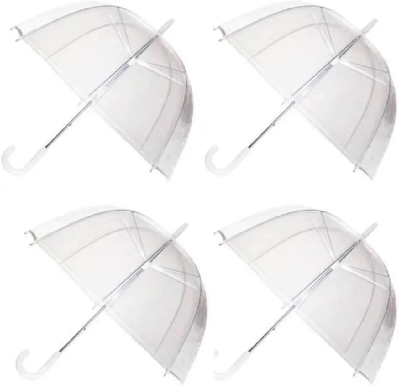 4 X Umbrella &Wedding Fashion Rain Transparent Ladies Clear for Wedding Brolly Clear White Handle for Ladies Mens Unisex Party Parasol Rain..