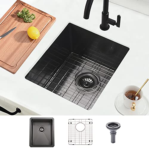 15 Inch Black Undermount Bar Sink, Boomhoze 15 X 17 Small Stainless Steel Bar Prep Wet Bar Sink 16 Gauge Matte Black Stainless Steel Single Bowl Undermount Bar Sink #TOP24