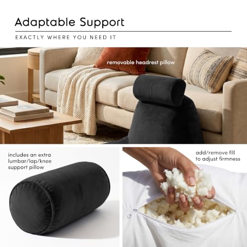 Image of Nestl Reading Pillow with Shredded Memory Foam Includes 2 Neck and Lumber Support Pillows, Designed for Sitting Up in Bed and Couch, Back and Arms Adjustable Support for Adult & Teens, Black