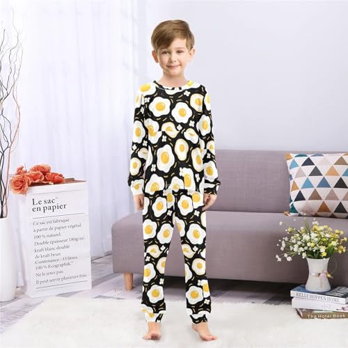 Fried Eggs Flower Soft Pajama Set for All Seasons,Breathable Pjs Long Sleeve Sleepwear,Comfy Loungewear 2 Piece Underwear Set 3T4