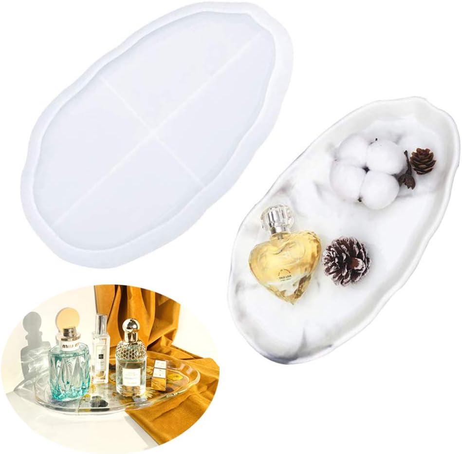Silicone Resin Oval Tray Mold,Irregular Geode Agate Platter Epoxy Resin Casting Molds for Making Faux Agate Tray,Jewelry Storage Plate Dinner Dish Casting Mold Home Decoration