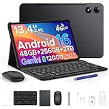 POPUX P13 Pro Tablet 13.4 Pollici, 48GB RAM+256GB ROM, 2.4K 120Hz Android Tablet 16 con Gemini AI, T7280 Octa-Core, 16MP + 8MP, 12000mAh, 5G WIFI, 4G LTE, tablet con penna, Tastiera, Case-Nero