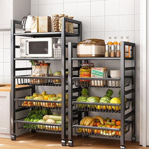 Carrello da Cucina con Ruote, Carrello per microonde con Contenitore - Scaffale da Cucina, Ripiani e Ripiani Regolabili, Ripiani in Metallo robusti con Ruote, Carrello per Frutta e Verdura