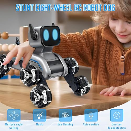Image of Famello Remote Control Robot Dog for Kids | 8WD Gesture Sensor RC Stunt Car with Light, Music | RC Robot Dog Toys, Birthday Gifts Toys for Kids & Adults (Robot Dog)