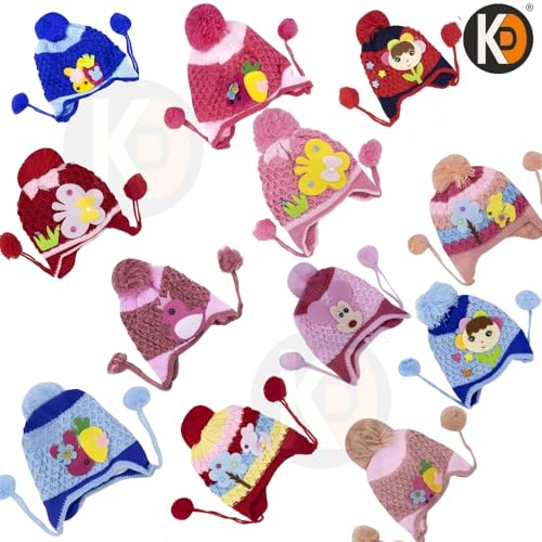 Image of K D Baby /Kids Warm Acrylic Woolen Skull Cap with Inner Lining & Pom Pom for Boys & Girls (3 Months to 1 Year) (Kids Winter Cap 01 pcs)