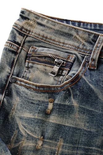 Rock Rebel By Emp Uomo Jeans Biker Blu Con Lavaggio Individuale W34L32 - 5