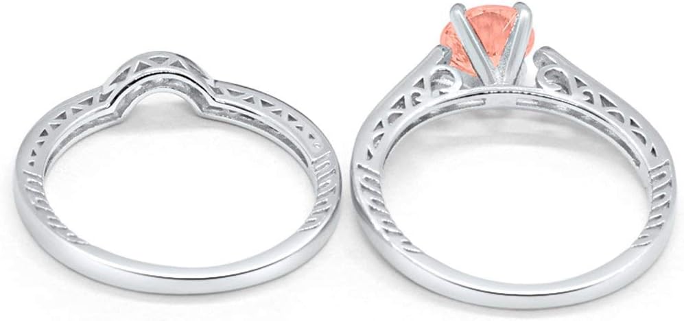 Blue Apple Co. Filigree Two Piece Wedding Engagement Art Deco Bridal Set Round Cubic Zirconia 925 Sterling Silver Choose Color