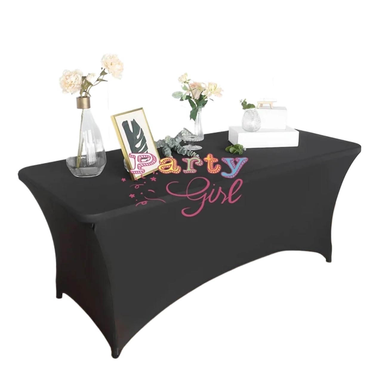SUBLXPoten Cocktail Table Cover Red Rectangle Fitted Stretch Spandex Table Cover Tablecloth Lycra Long Bar Cloth For Hotel Event(Black,6ft-183x76x76cm)
