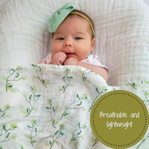Image of LollyBanks Muslin Swaddle Blankets for Girls, Large 47 x 47 Inches Soft Swaddles for Newborns, Breathable and Lightweight 100% Cotton Baby Blanket, Baby Essentials, Registry (Eucalyptus Print)
