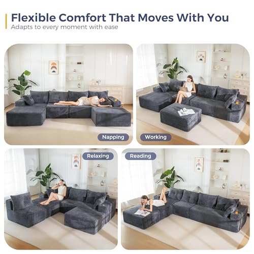 Image of MAXYOYO 132 inch Giant U-Shaped Modular Sectional Couch, Modern Boneless Couch for Living Room, Sofa in A Box, Oversized Sofa with Deep Seat, No Assembly Required, Dark Grey