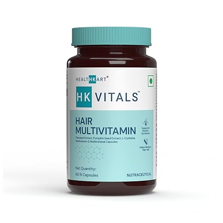 HealthKart HK Vitals Hair Multivitamin with DHT Blockers, Omega & Biotin, Supports Keratin Synthesis & Helps Reduce Hair Fall, 60 Multivitamin Capsules