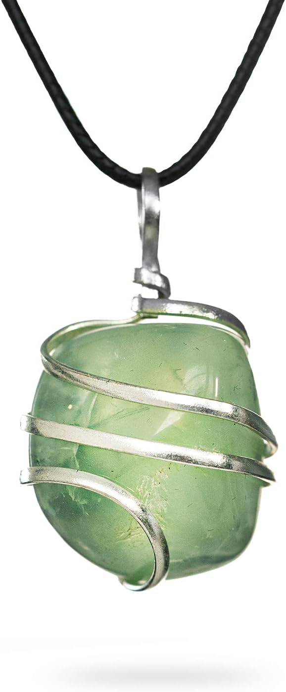 AYANA Prehnite Healing Crystal Pendant Necklace | Heart and Third Eye Chakra | Libra Zodiac Birthstone | Lucky Stone for Healers | Handmade with Ethically Sourced Raw Natural Pure Gemstone