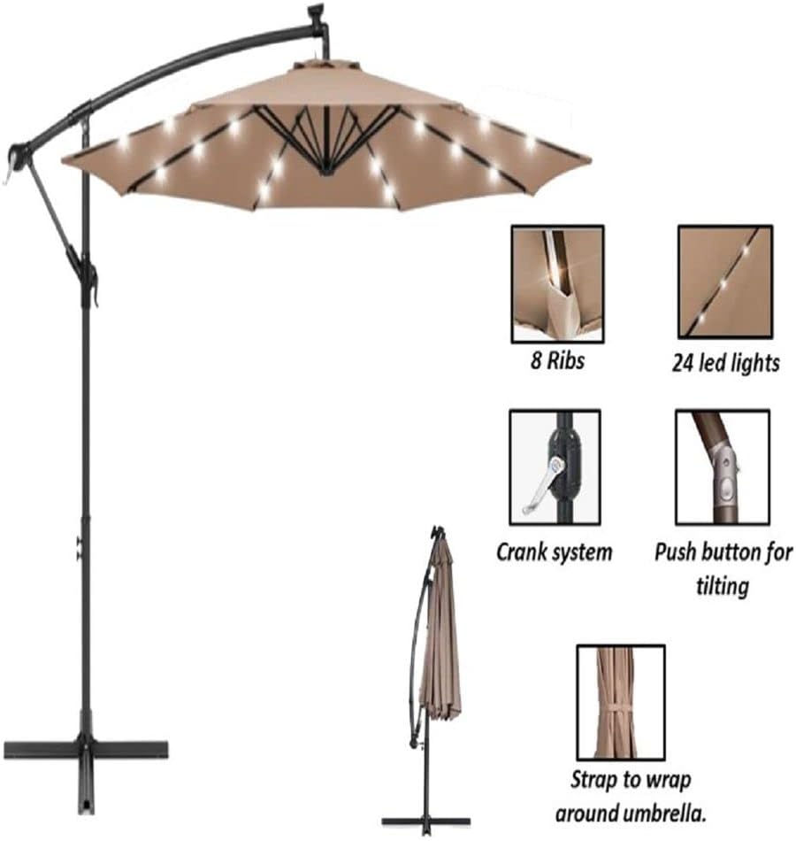 Hiland CT-UMB-T LED Lights Cantilever Umbrella, Tan