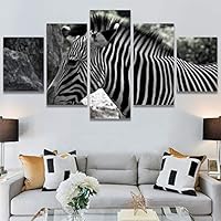 SIGNWIN 5 Panel Canvas Wall Art Animals Black and White Dramatic Duotone Expressionism Grey Modern Artwork for Home Decorations Ready to Hang - 60