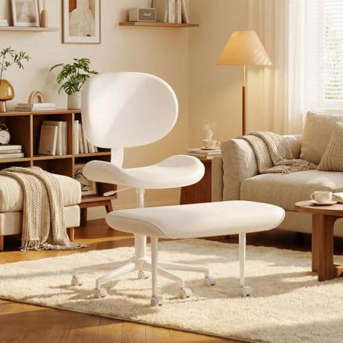 Image of Pinmoco Ergonomic Cross Legged Chair with Wheels - Adjustable Height Meditation & Yoga Chair for ADHD, Wide Criss Cross Design with Lumbar Support, PU Leather, White