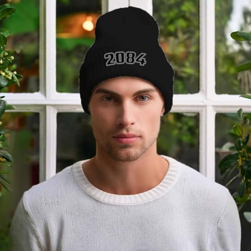 2084 Year Cuffed Beanie Black : bonnet noir hiver en maille extensible unisexe - 3