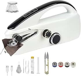 Máquina de costura portátil para iniciantes, mini elétrica portátil com velocidade dupla e bateria/USB - resistente para jeans, conserto de roupas, kit completo de costura multifuncional para casa e