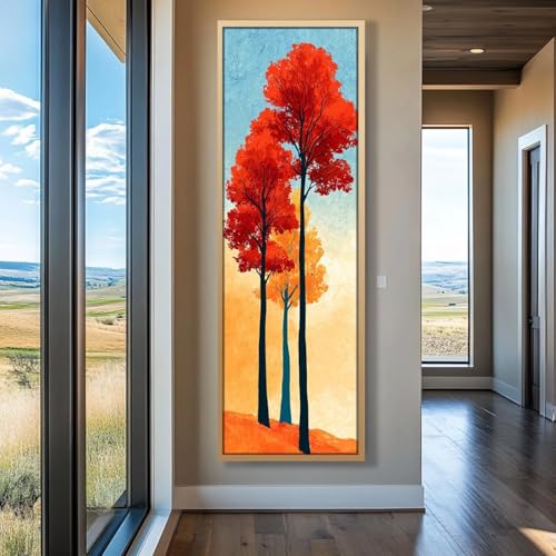 XBTYKPB Dipinto di alberi lunghi, poster con texture verticale, quadri su tela stretti, alti e sottili, stampe per decorazioni murali per la casa (30x90 cm/senza cornice)