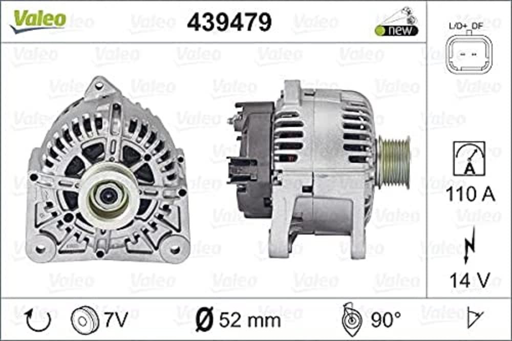 Valeo 439479 Alternatore Amperaggio: 110 Amp Alette: 7 Alette Diametro Puleggia: 50 Mm Voltaggio: 14 V Direzione Di Rotazione: Clockwise-image