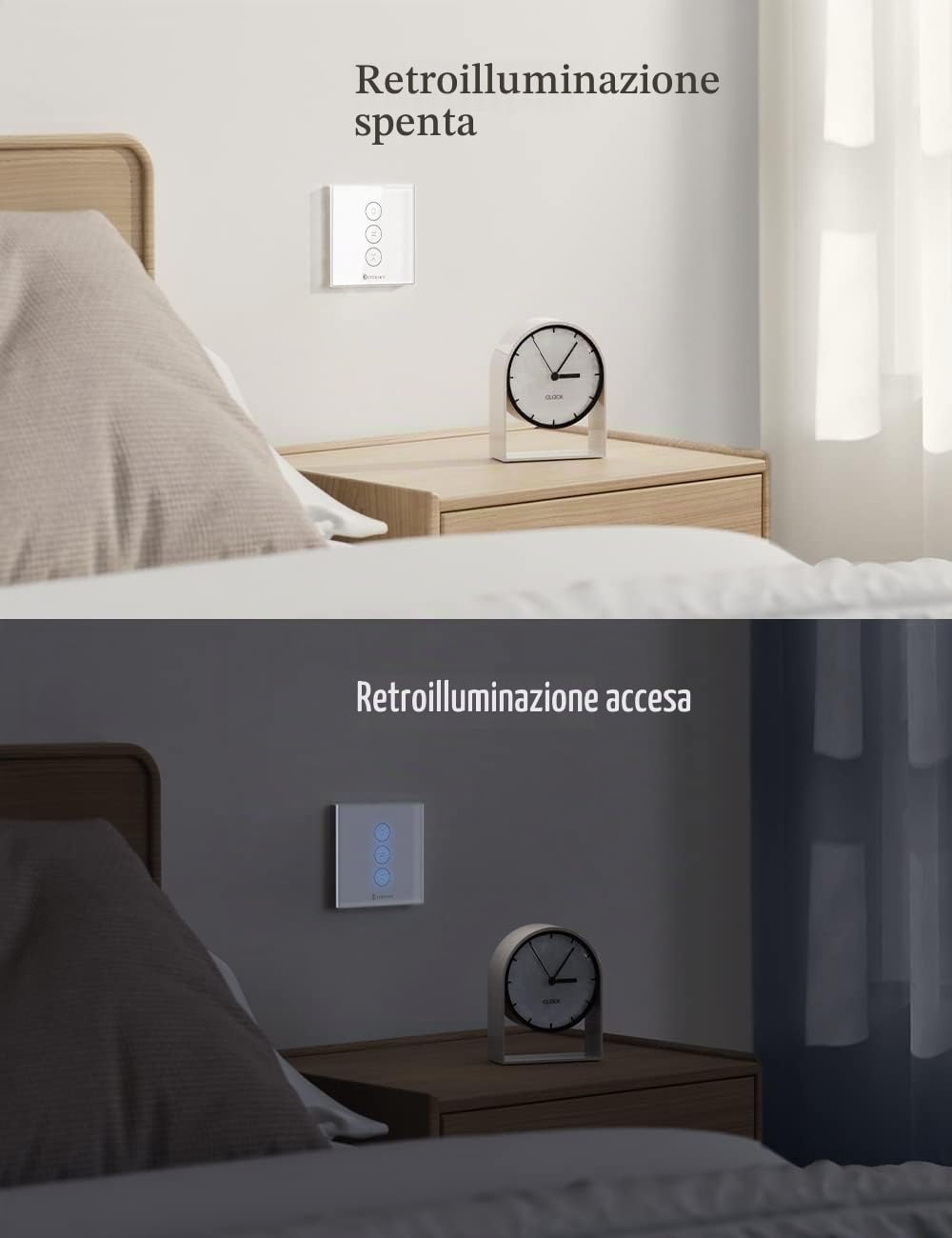 Interruttore Intelligente Tapparelle, Etersky Alexa Interruttore WiFi per Avvolgibili Tapparelle, Funziona con Alexa e Google Home, Controllo touch, Telecomando con App【Richiede Filo Neutro】4 Pezzi