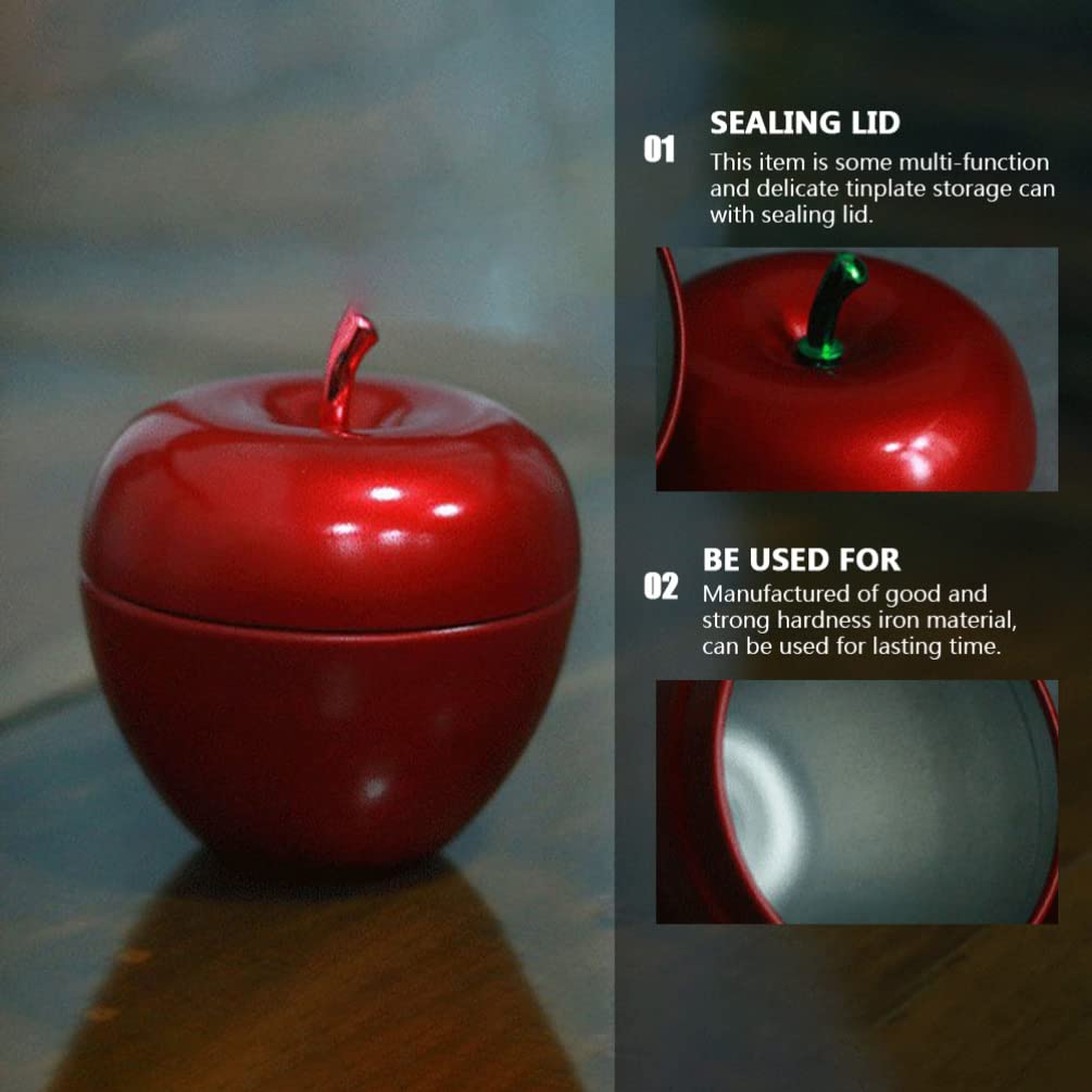 4pcs Candy Jar Apple Shaped Candy Sealing Packaging Cans Tinplate for Christmas, Handle Color (Red)