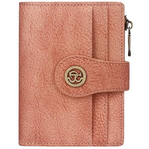 Image of Leather Wallet Women,RFID Blocking Wallets for Women Bifold Compact Small Card Holder With Zipper Coin Pocket ID Window(Pink)