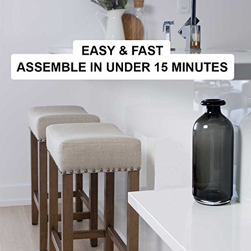 Nathan James Hylie Nailhead Wood Pub-Height Kitchen Counter Bar Stool 24", Beige/Light Brown #TOP5