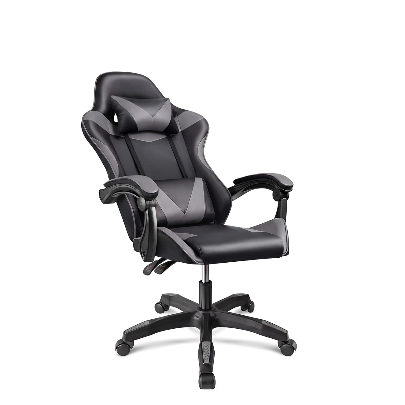 duehome | Silla Gaming Ergonómica Reclinable con Cojín Lumbar y Cervical, Ruedas 360°, Modelo Viper, Acabado en Negro y Gris, Medidas: 56 cm (Ancho) x 53 cm (Largo) x 117-128 cm (Alto)