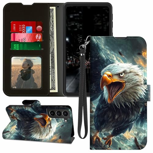for Samsung Galaxy S21 FE 5G Case Wallet, Stand PU Leather Flip Folio Cover with Card Holder, Full-Body Protection Phone Case for Samsung S21 FE, Eagle Flying