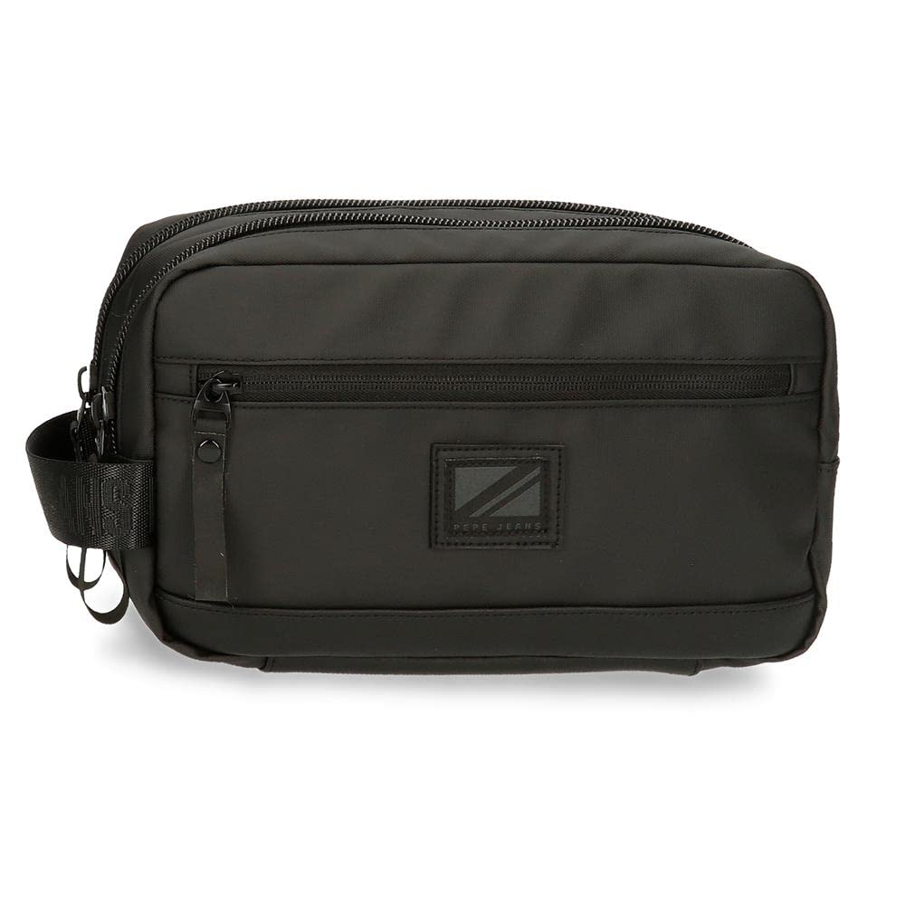 Pepe Jeans Hoxton Neceser Dos Compartimentos Adaptable Negro 26x16x12 cms Poliéster y PU