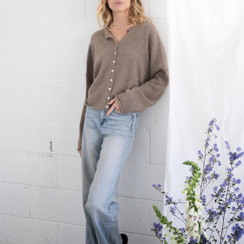 Image of Women Y2k Knitted Cardigan Long Sleeve Button Down Sweater Lightweight Casual Cardigan Loose Fall Streetwear