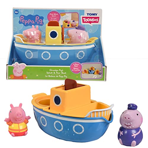 Bizak TOMY E73414 Toomies Le Jouet Bateau de Papy Pig - Bain Peppa En 4 Parties avec Arroseurs Amovibles et Moulin à Eau Convient aux garçons Filles Agés 18 mois ou plus., Multicolore