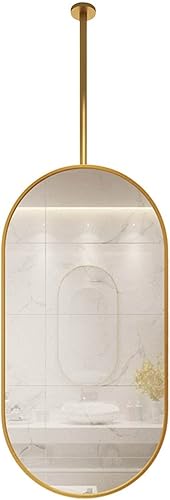 Espejo ovalado grande espejo dorado montado en el techo con barra colgante en el techo espejo decorativo para maquillaje de pared y baño tamaño 157