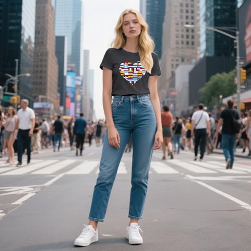 Womens Hispanic Heritage Month Shirt National Latino Countries Flags Printing T-Shirts Heart Printing Tee Tops3