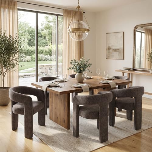 Image of HNY Modern Charcoal Grey Chenille Dining Chairs Set of 6, Upholstered Kitchen Chairs with 4 inch Thick Cushion & Wide Seat, Solid Wood Frame No Assembly Accent Chairs for Dining Room, Kitchen, Restaurant