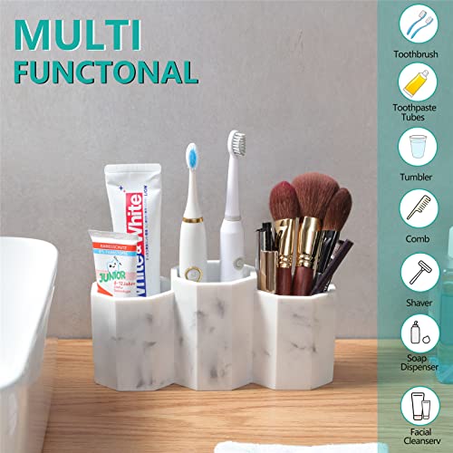 Ymxyjm Toothbrush Holder For Bathroom, Bathroom Organizer Countertop For Toothbrush, Toothpaste, Razor, Comb, Makeup Brushes And More, White Marble Color #TOP1