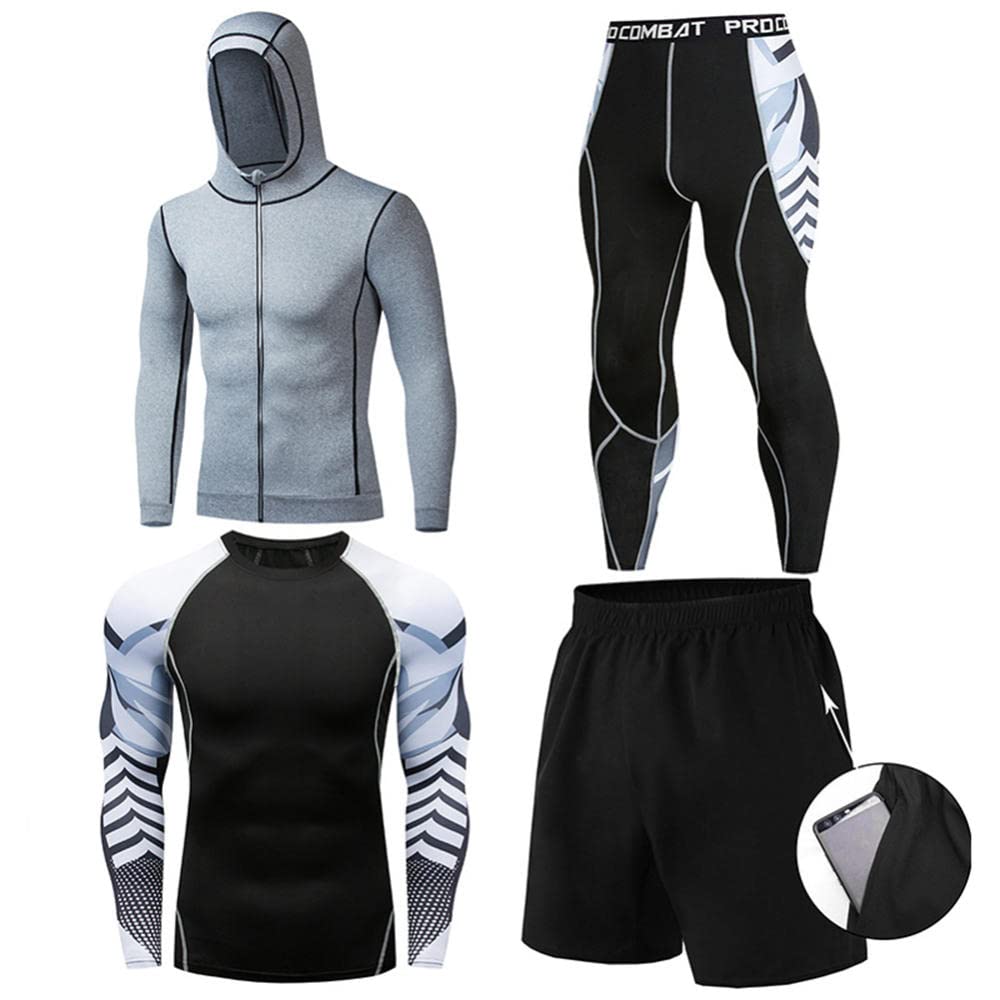 Kombinezon fitness męski siłownia sport bieganie szybkoschnące ubrania rajstopy do koszykówki zimowe ubrania treningowe czteroczęściowy garnitur - Color7_M